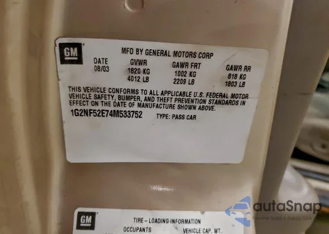 2004 Pontiac Grand Am Se1 z USA, uszkodzony, nr VIN 1G2NF52E74M533752